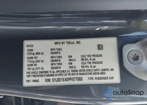 2023 Tesla Model 3 Rear-Wheel Drive from USA, damaged, VIN 5YJ3E1EA5PF577060